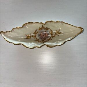 Vintage Limoges Elegant Gold Trim Leaf Trinket Tray 1900’s Fantastic Vintage Con